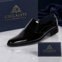 Pantofi barbati negri lac din piele naturala fara sireturi cu talpa neagra GKR818ELN